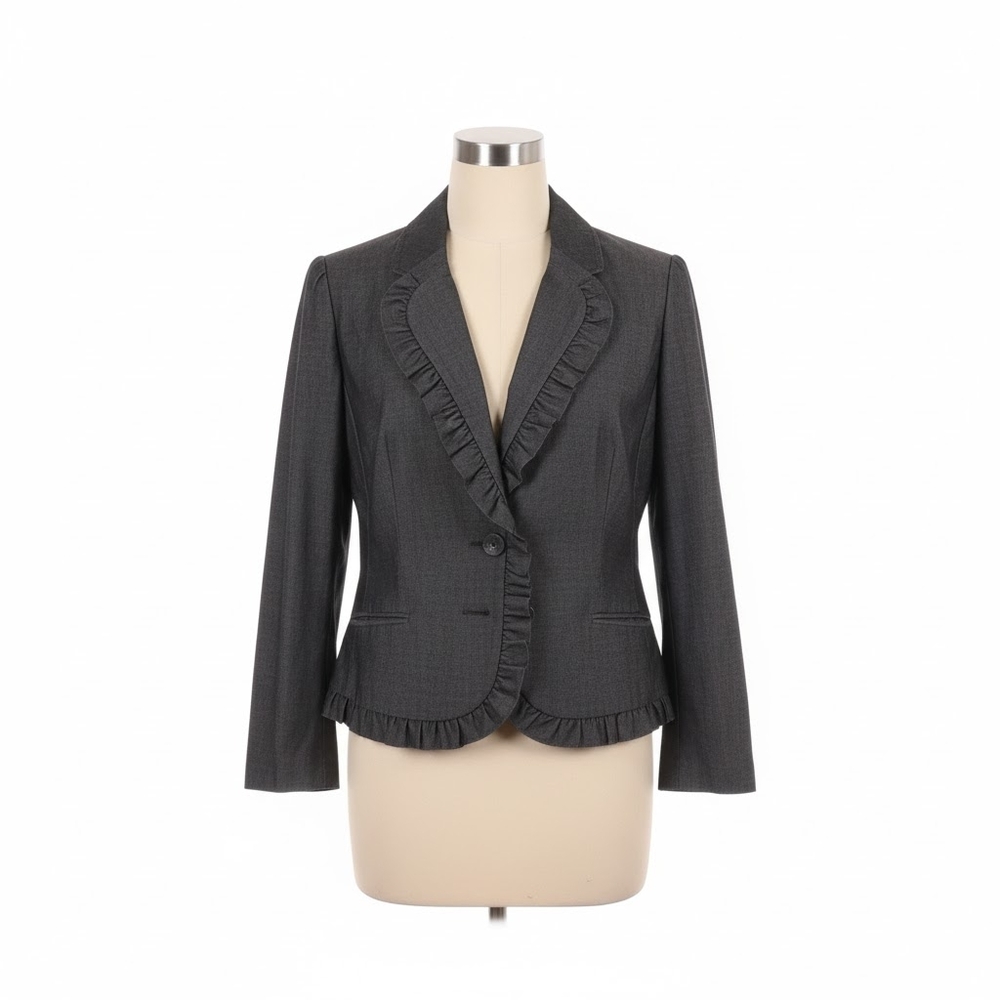 Ann Taylor LOFT Blue Ruffled Blazer